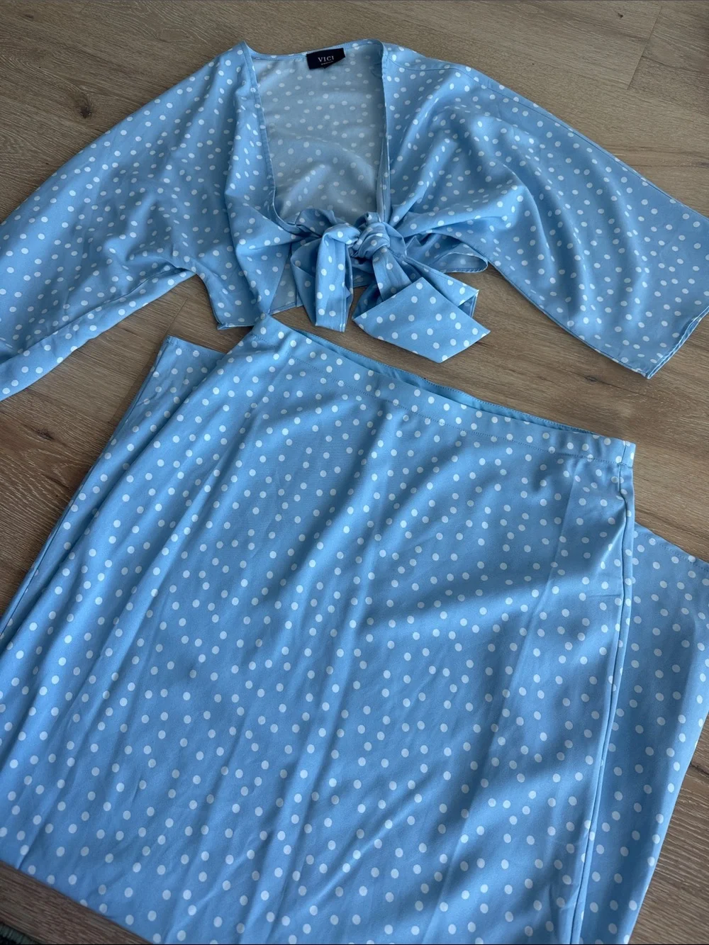 Vici Light Blue Polka Dot Two-Piece Set